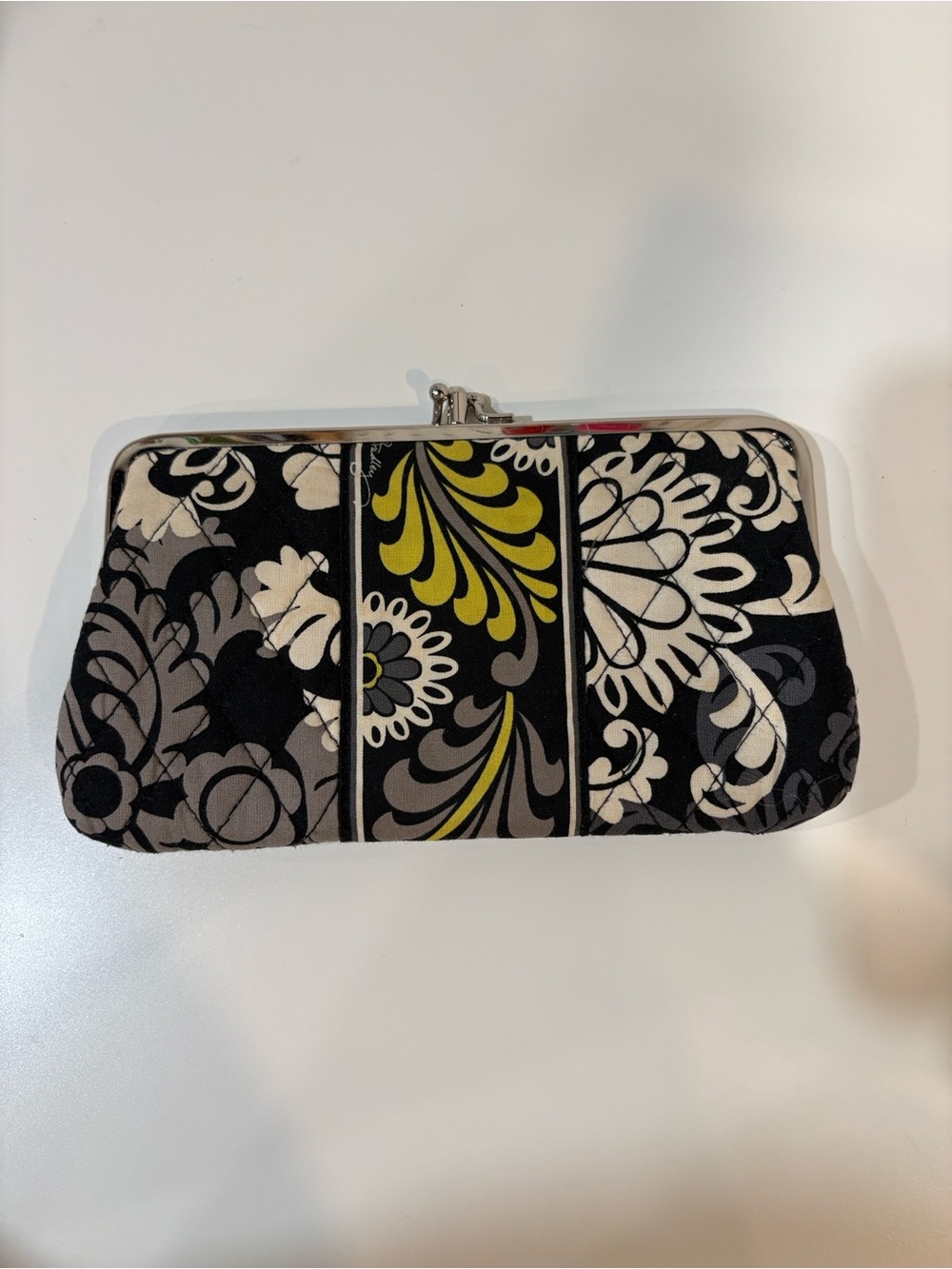 Vera Bradley Black Floral Frame Clutch with Olive Accents